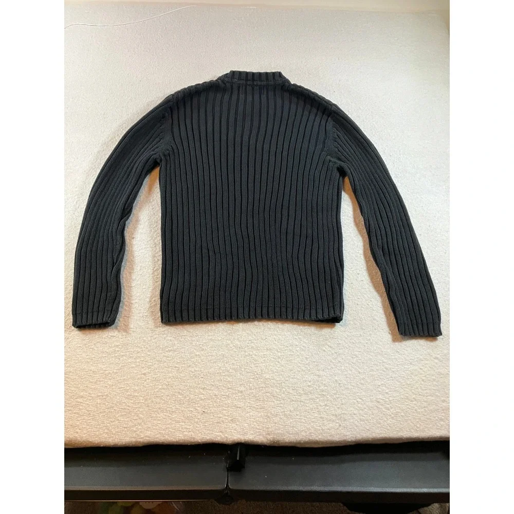 Express Mens Heavy Knit Ribbed V-Neck Sweater Charcoal Grey Size Large